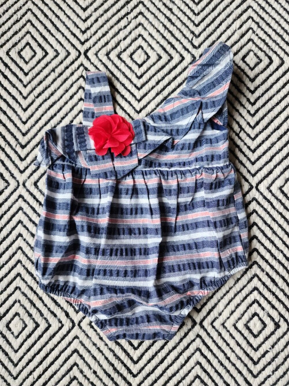 3-6M Iris & Ivy Metallic Striped Seersucker Bodysuit